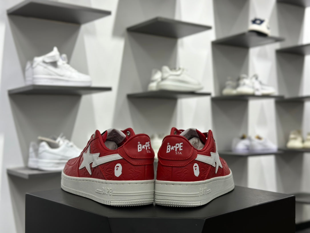 BAPE STA Embossed Low-Top Sneakers - Red & White