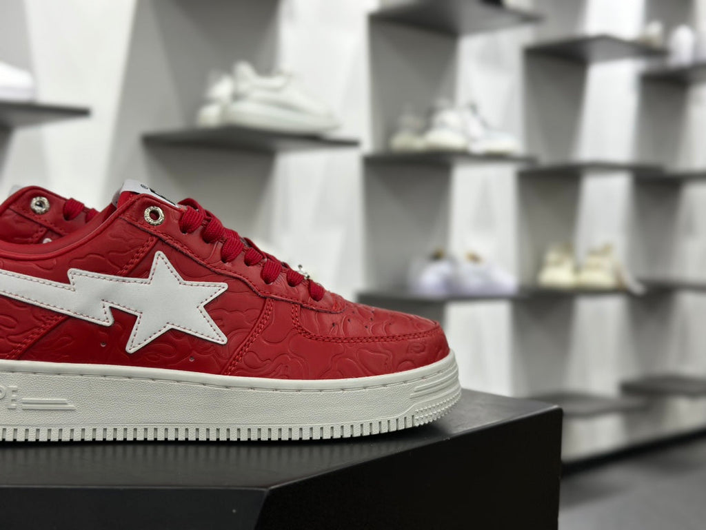 BAPE STA Embossed Low-Top Sneakers - Red & White