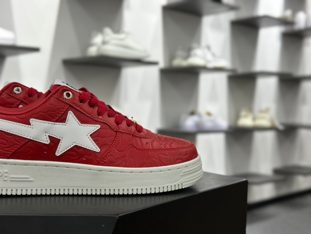 BAPE STA Embossed Low-Top Sneakers - Red & White