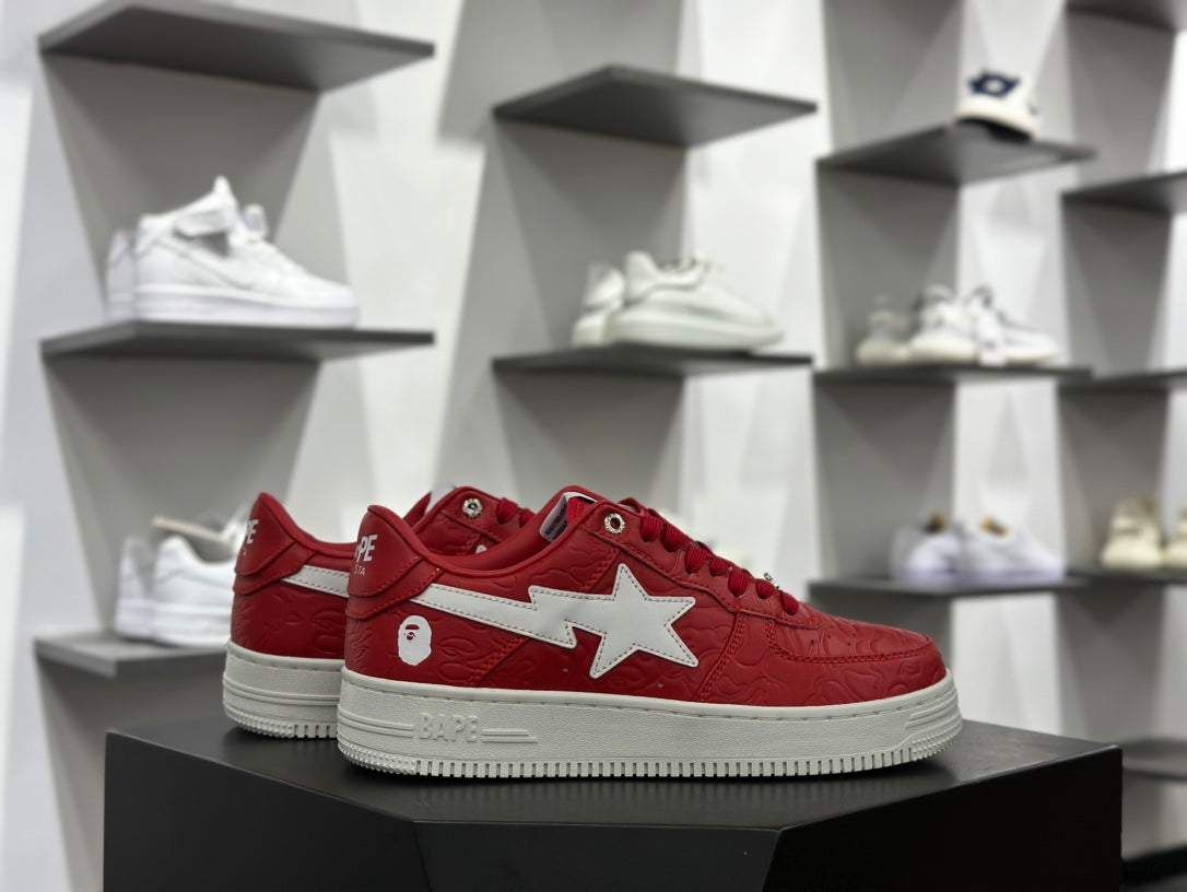 BAPE STA Embossed Low-Top Sneakers - Red & White