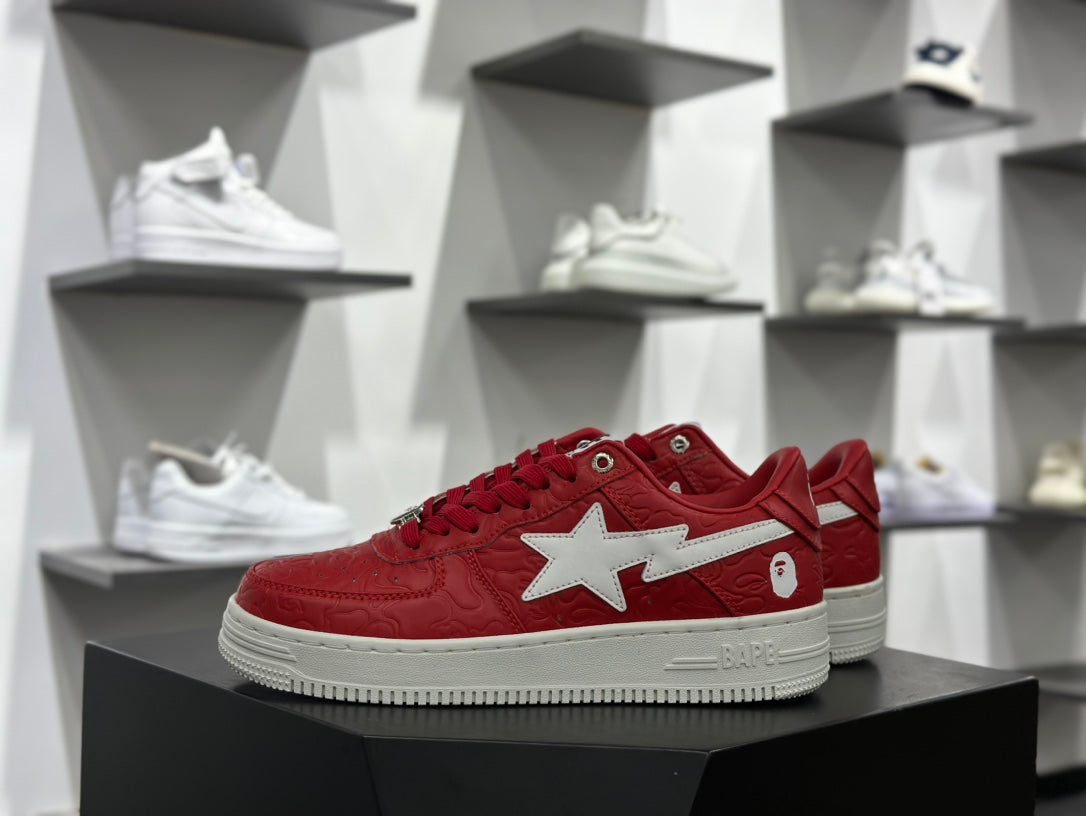 BAPE STA Embossed Low-Top Sneakers - Red & White