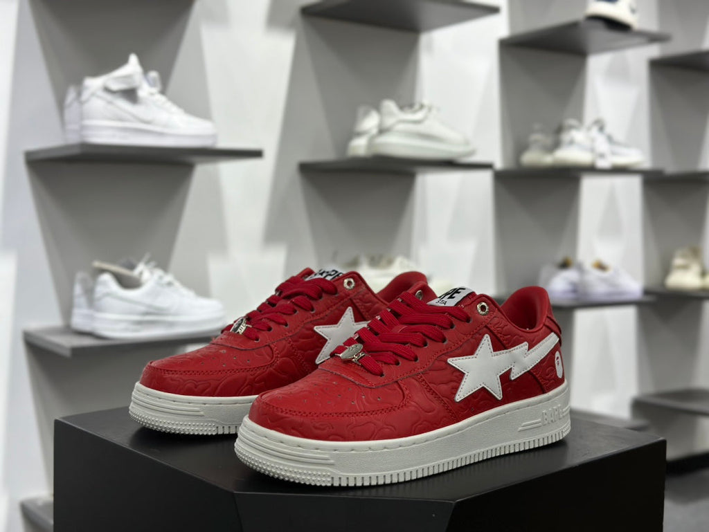 BAPE STA Embossed Low-Top Sneakers - Red & White