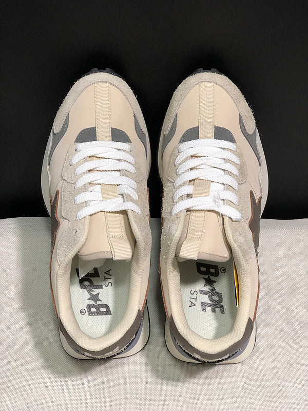 BAPE STA Retro Runner Sneakers - Beige & Taupe