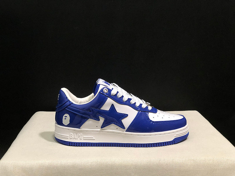 BAPE STA Glossy Low-Top Sneakers - Royal Blue & White