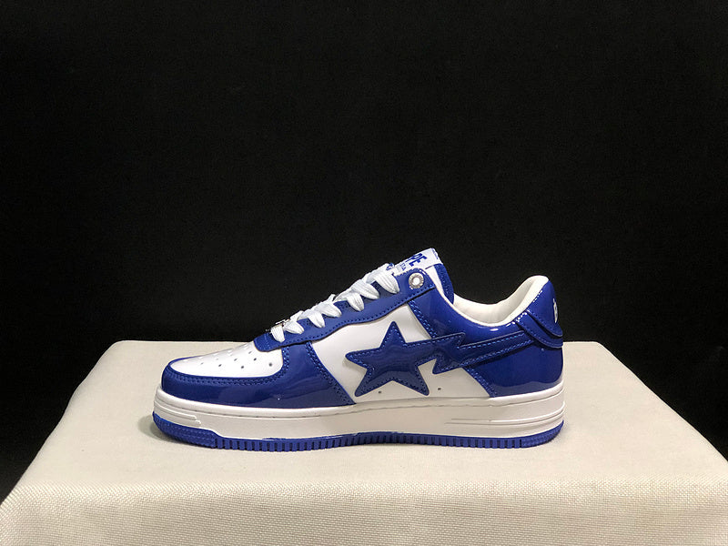 BAPE STA Glossy Low-Top Sneakers - Royal Blue & White