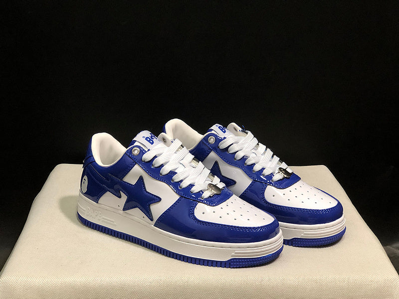 BAPE STA Glossy Low-Top Sneakers - Royal Blue & White
