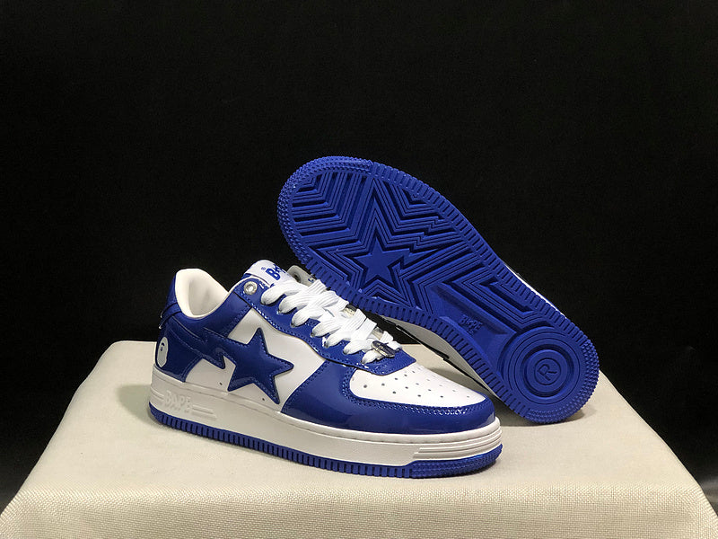 BAPE STA Glossy Low-Top Sneakers - Royal Blue & White