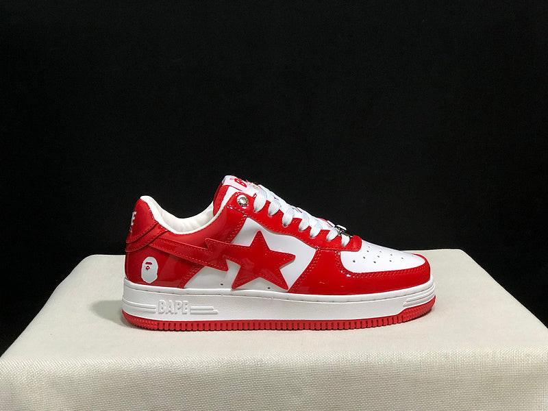 BAPE STA Glossy Low-Top Sneakers - Red & White