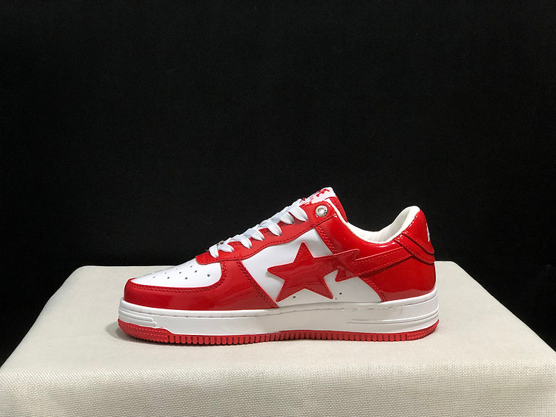 BAPE STA Glossy Low-Top Sneakers - Red & White