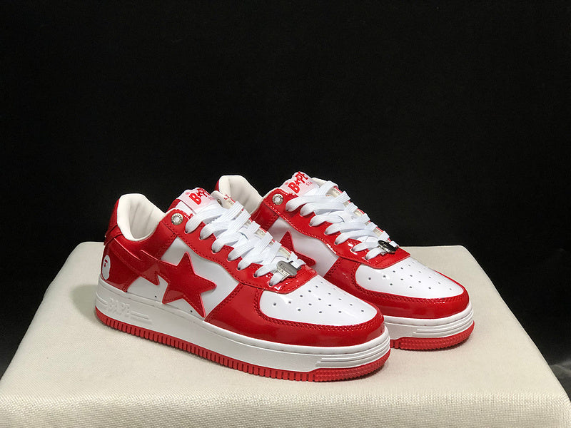BAPE STA Glossy Low-Top Sneakers - Red & White