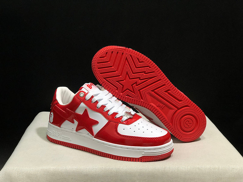 BAPE STA Glossy Low-Top Sneakers - Red & White