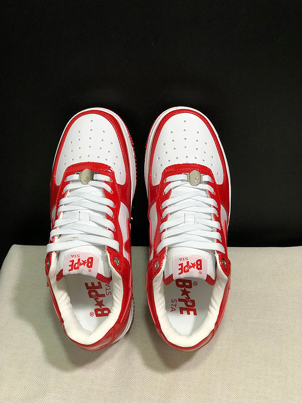BAPE STA Glossy Low-Top Sneakers - Red & White