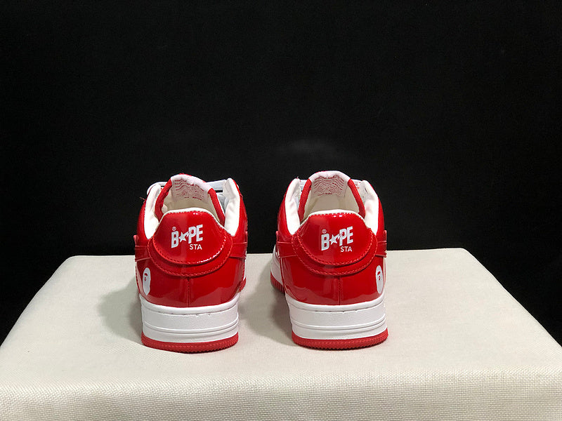 BAPE STA Glossy Low-Top Sneakers - Red & White