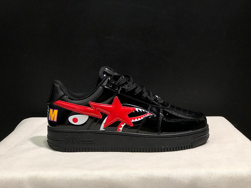 BAPE STA Glossy Shark Low-Top Sneakers - Black & Red