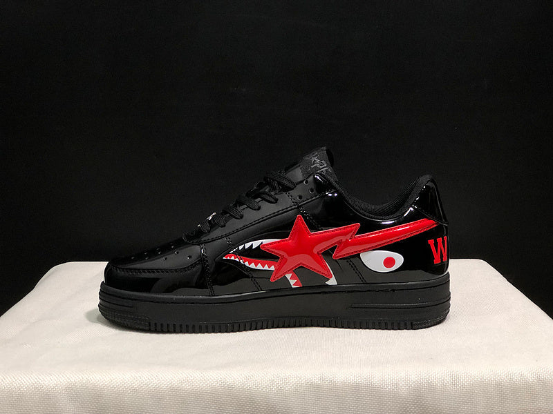 BAPE STA Glossy Shark Low-Top Sneakers - Black & Red