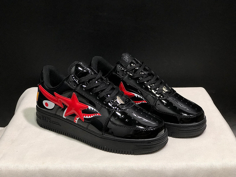 BAPE STA Glossy Shark Low-Top Sneakers - Black & Red