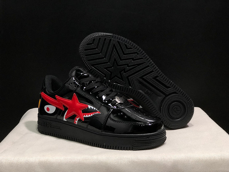 BAPE STA Glossy Shark Low-Top Sneakers - Black & Red