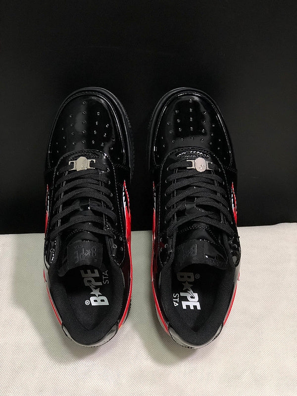 BAPE STA Glossy Shark Low-Top Sneakers - Black & Red