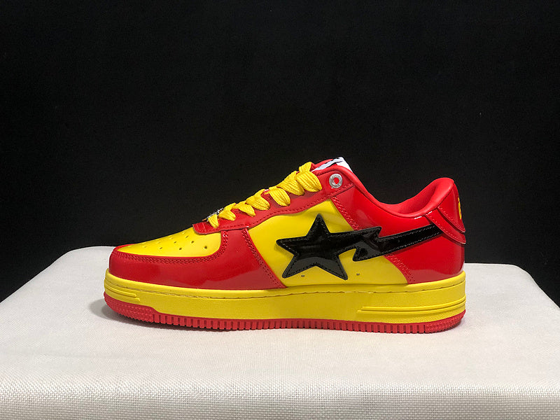 BAPE STA Glossy Low-Top Sneakers - Red, Yellow & Black