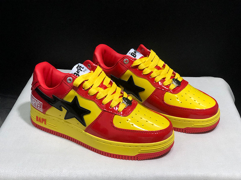 BAPE STA Glossy Low-Top Sneakers - Red, Yellow & Black