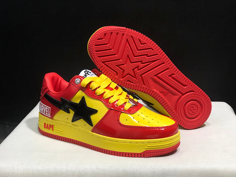 BAPE STA Glossy Low-Top Sneakers - Red, Yellow & Black