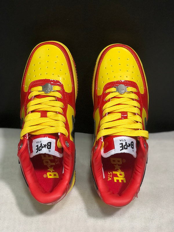 BAPE STA Glossy Low-Top Sneakers - Red, Yellow & Black