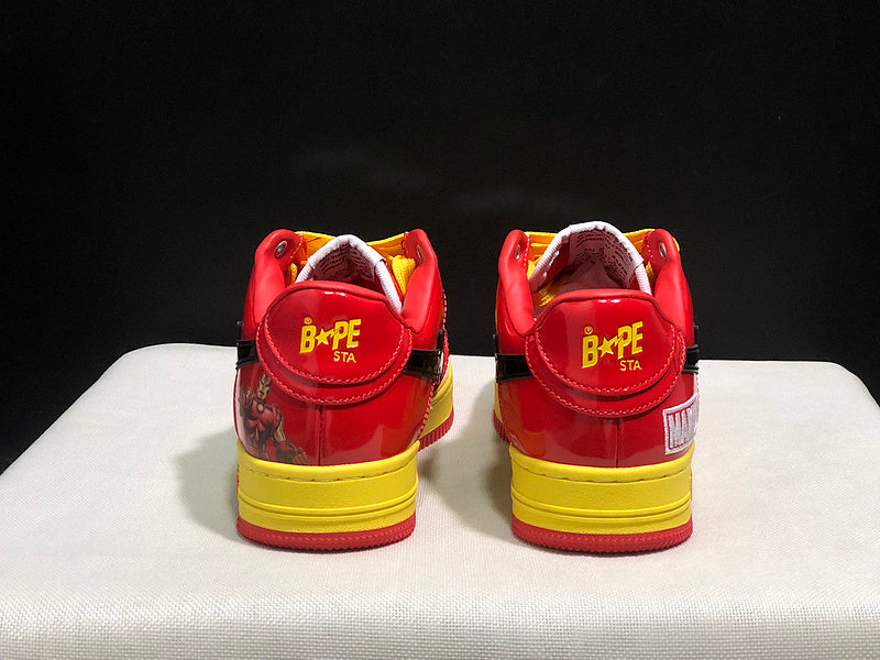 BAPE STA Glossy Low-Top Sneakers - Red, Yellow & Black