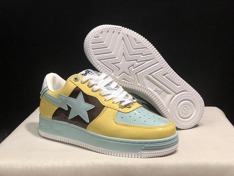 BAPE STA Colorblock Low-Top Sneakers - Yellow, Mint & Black