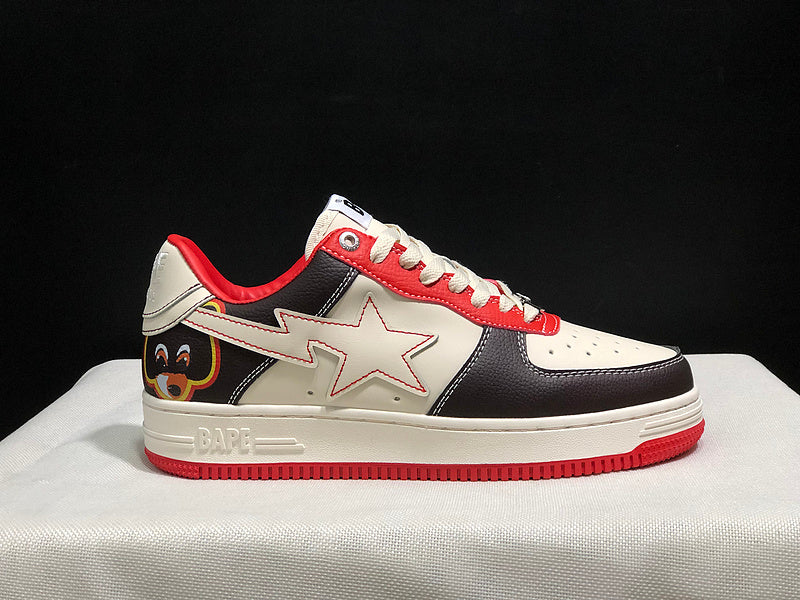 BAPE STA Colorblock Low-Top Sneakers - Black, Cream & Red