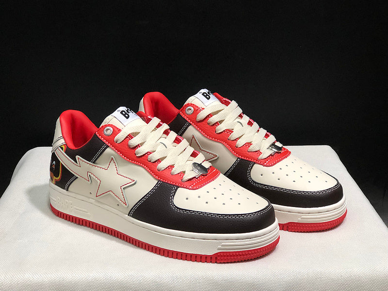 BAPE STA Colorblock Low-Top Sneakers - Black, Cream & Red