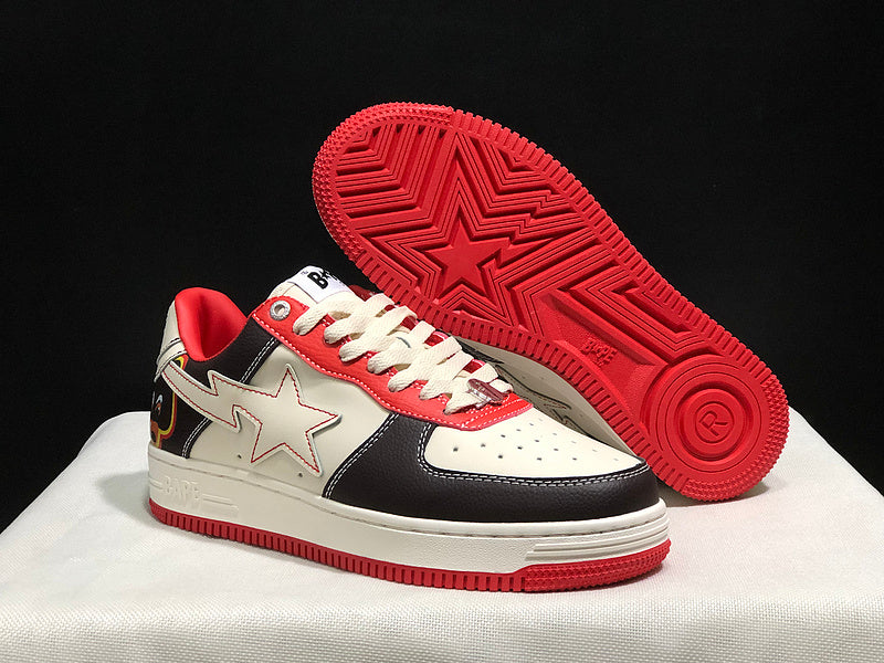 BAPE STA Colorblock Low-Top Sneakers - Black, Cream & Red