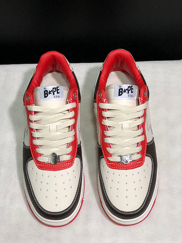 BAPE STA Colorblock Low-Top Sneakers - Black, Cream & Red