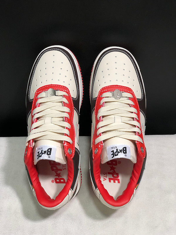 BAPE STA Colorblock Low-Top Sneakers - Black, Cream & Red