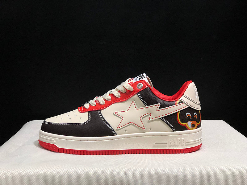 BAPE STA Colorblock Low-Top Sneakers - Black, Cream & Red