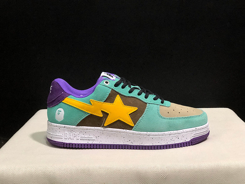 BAPE STA Colorblock Low-Top Sneakers - Mint, Yellow & Purple