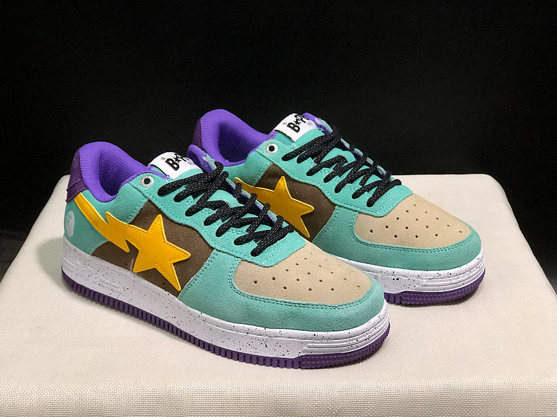 BAPE STA Colorblock Low-Top Sneakers - Mint, Yellow & Purple