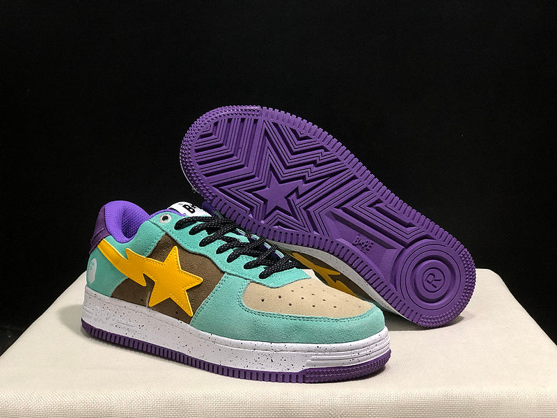 BAPE STA Colorblock Low-Top Sneakers - Mint, Yellow & Purple