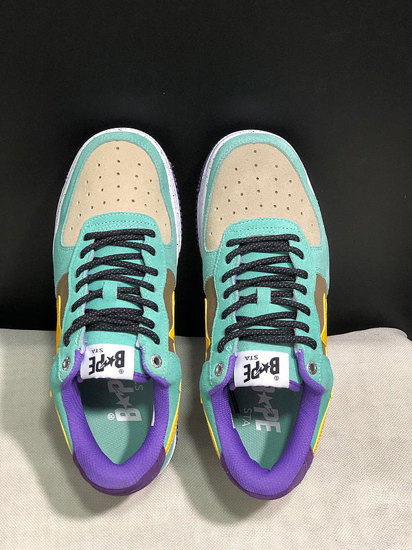 BAPE STA Colorblock Low-Top Sneakers - Mint, Yellow & Purple