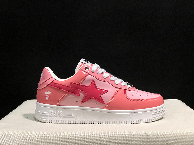 BAPE STA Glossy Low-Top Sneakers - Pink & White