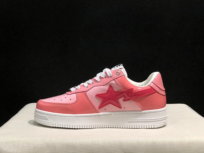 BAPE STA Glossy Low-Top Sneakers - Pink & White