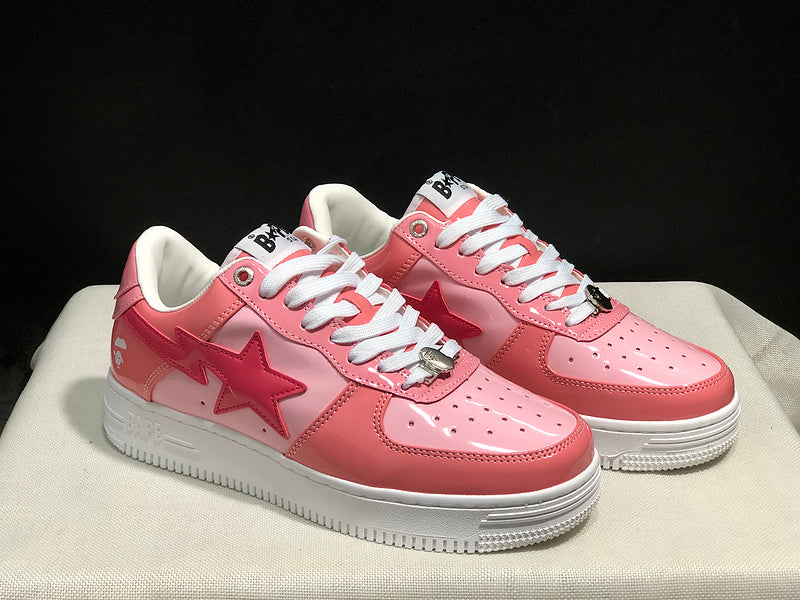 BAPE STA Glossy Low-Top Sneakers - Pink & White