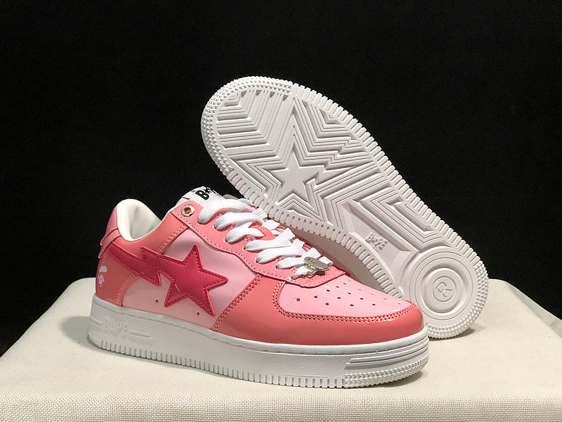 BAPE STA Glossy Low-Top Sneakers - Pink & White