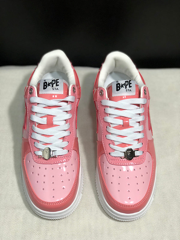 BAPE STA Glossy Low-Top Sneakers - Pink & White