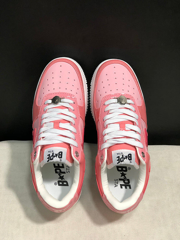 BAPE STA Glossy Low-Top Sneakers - Pink & White