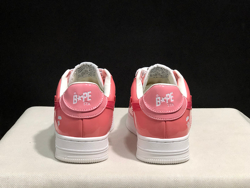 BAPE STA Glossy Low-Top Sneakers - Pink & White