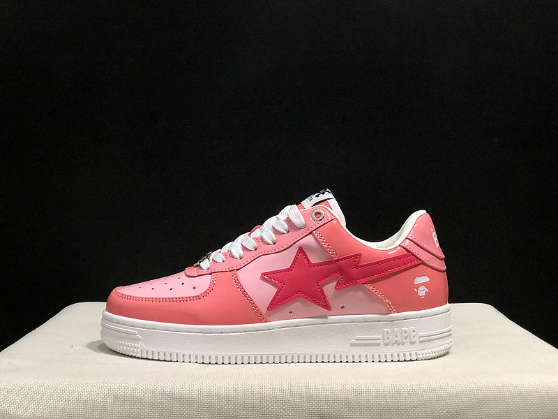 BAPE STA Glossy Low-Top Sneakers - Pink & White