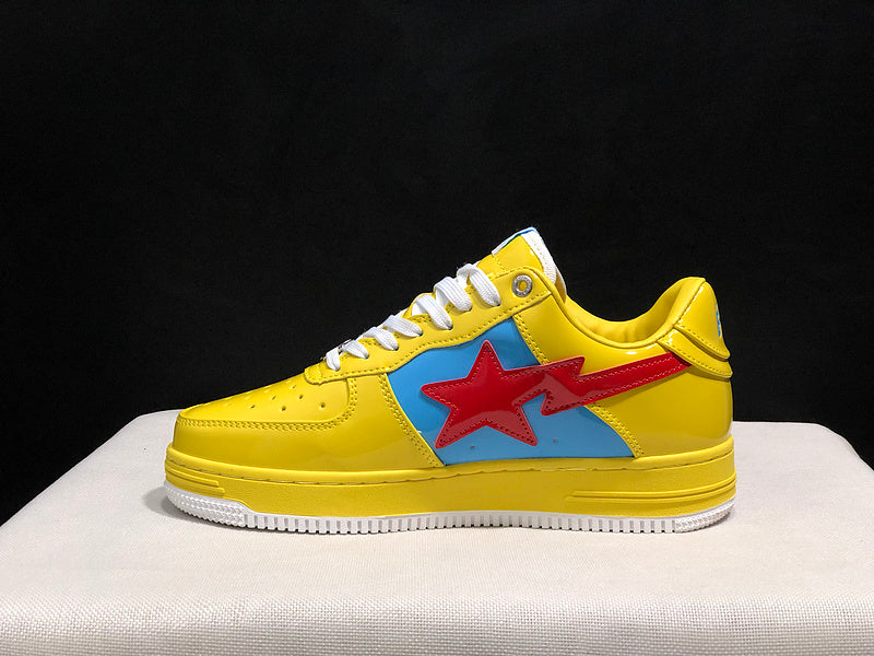 BAPE STA Glossy Low-Top Sneakers - Yellow, Blue & Red