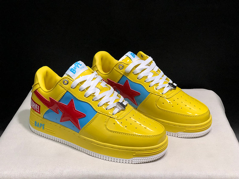 BAPE STA Glossy Low-Top Sneakers - Yellow, Blue & Red