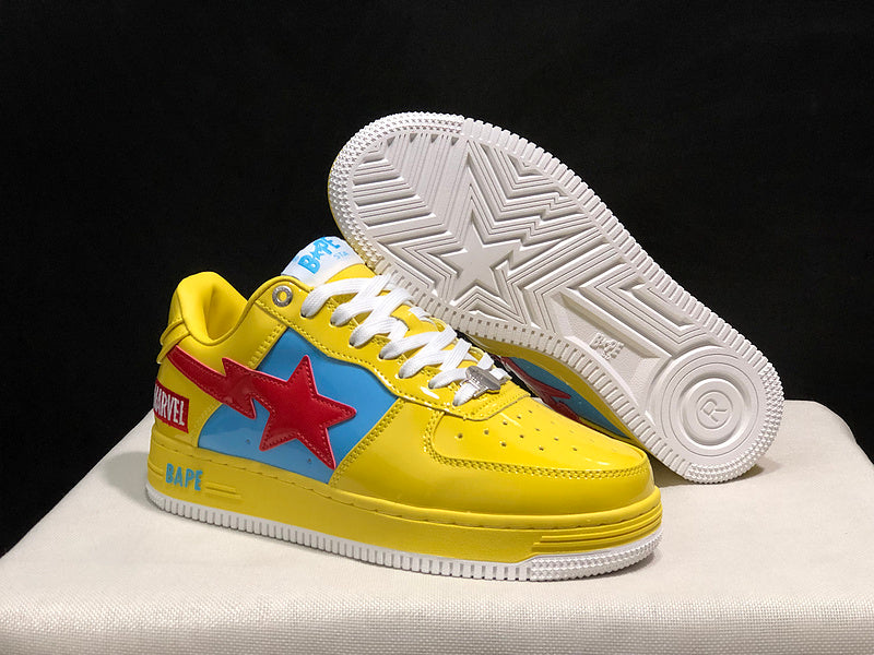 BAPE STA Glossy Low-Top Sneakers - Yellow, Blue & Red