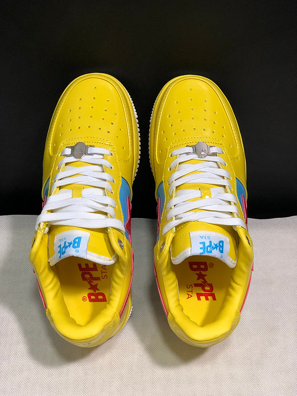 BAPE STA Glossy Low-Top Sneakers - Yellow, Blue & Red